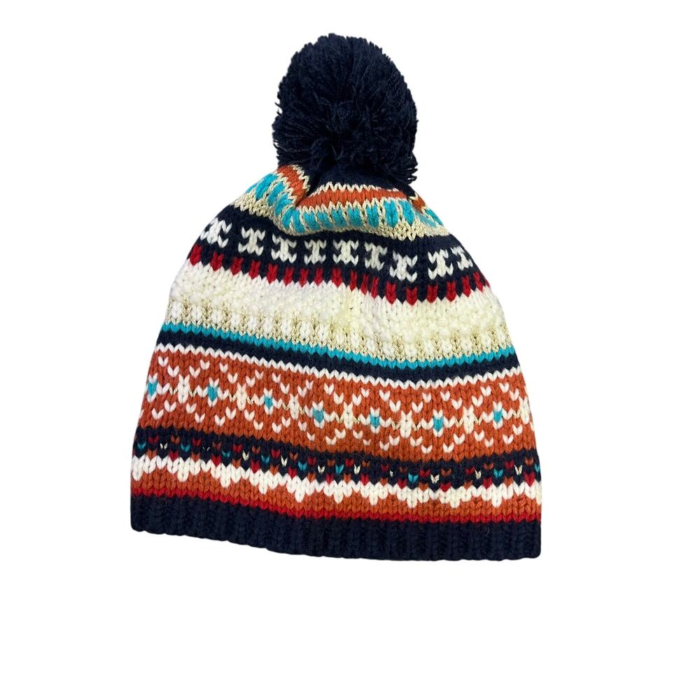 🌟3 for $35🌟 Aerie‎ Fair Isle Women’s Pom Beanie, Navy/Cream Cozy Cabincore